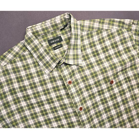 Orvis Hemp Blend Short Sleeve Button-Up Shirt Outdoor Green Plaid Mens 2X Casual - Picture 1 of 9